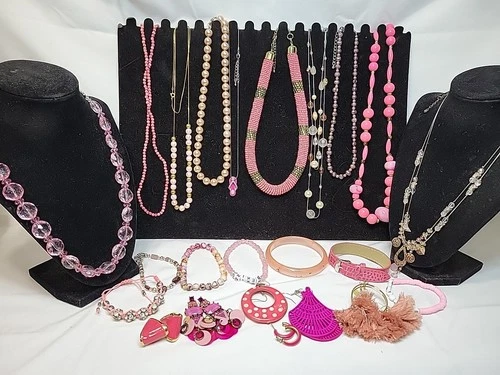 Vtg Now Pink Mixed Bulk Costume Jewelry Lot Necklaces Bracelets Earrings #999