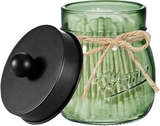 Green Glass Qtip Holder Dispenser, Mason Jar Apothecary Jars with Lids, Bathroom