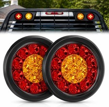 2pcs 4 Inch Round Red Amber Led Trailer Tail Lights Stop Turn.