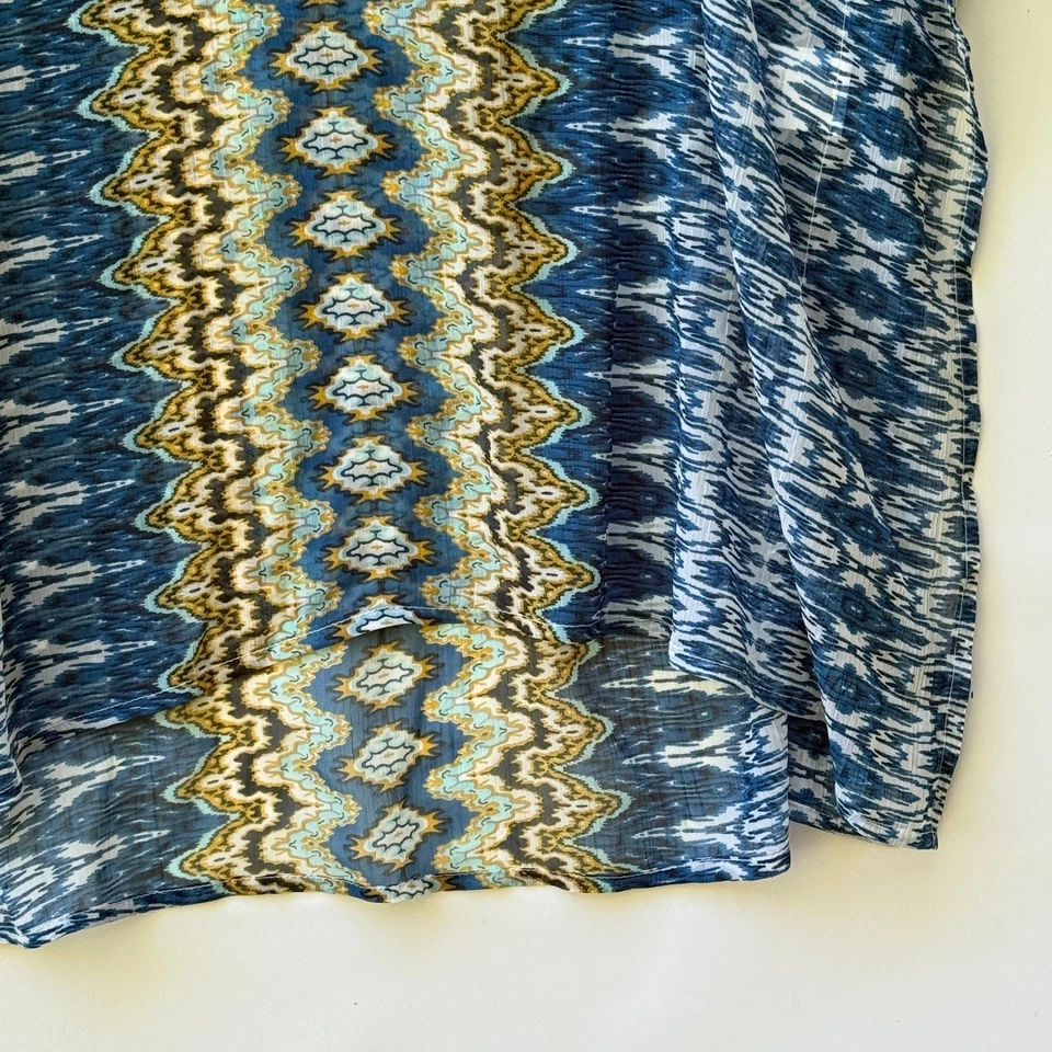 NEW O'Neill Womens Medium Blue Patterned Swim Cover Up Boho Sheer Kaftan Dress - Image 4 of 4