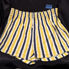 Mens Vintage Swim Shorts Swimming Trunks Yellow  Blue Stripes Cotton D34