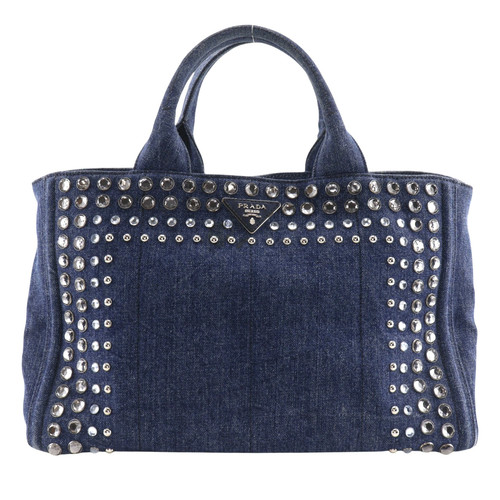 PRADA Canapa Tote M Denim Blue Women's Bag #NB2722