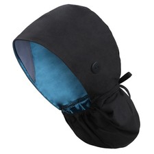 Satin Lined Scrub Cap Ponytail Womens Surgical Hat Buttons Sweatband Cotton