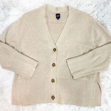 GAP TAUPE LONG SLEEVE BUTTON FRONT BOYFRIEND CARDIGAN SWEATER WOMENS MEDIUM