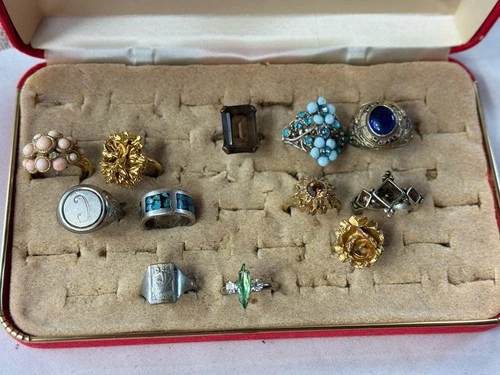 Vintage Estate Ring Lot 12 Puc 1934 Class Signet Turquoise Style Costume Jewelry