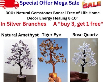 300+ Tiger Eye, Natural Amethsyt,Rose Quartz Gemstones Silver Branches Tree GW