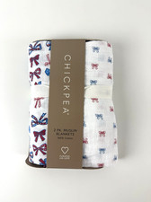 Chickpea Muslin Blankets 2 Pack White/Blue/Red 100 Cotton 36"x40" Baby Comfort