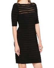 Adrianna Papell Mini Dress Sheath Size 8 Wedding Guest Sheer Little Black Dress