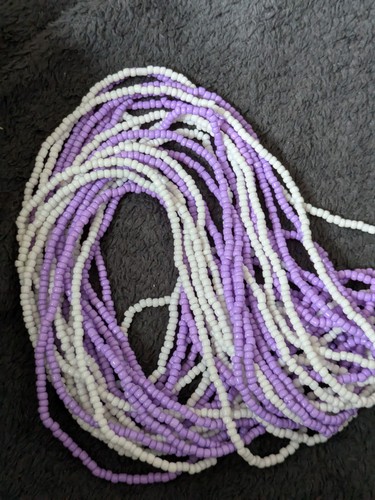 2x Elegant African Elastic White&purple Waist bead /belly chain 1sized fit31.5in - Picture 2 of 5
