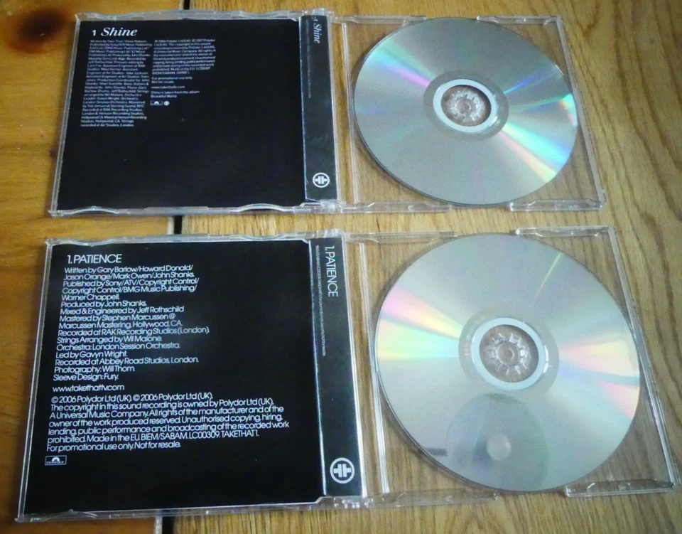 Take That 2 Maxi CD Promo 1 Titre Chaqun "Shine" & "Patience" 2006 Polydor U.K. - Photo 2/3