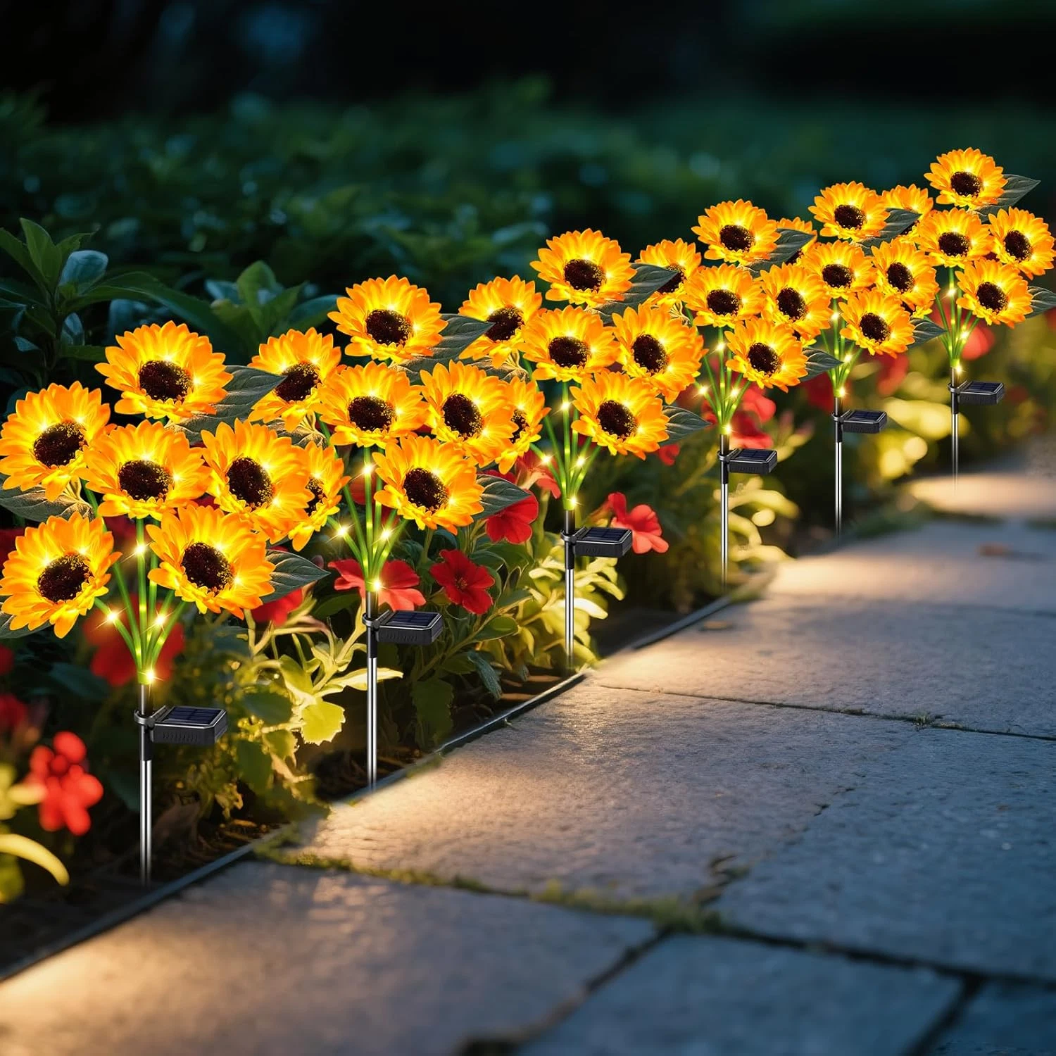 6 Pack Solar Sunflower Lights for Garden, Patio & Pathway Decor