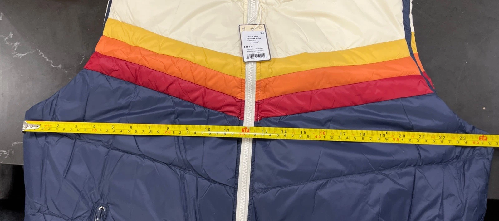 NWT Marine Layer Archive Boreal Puffer Vest Navy Sunset Colorblock Men's XL $158 - product detail image 5