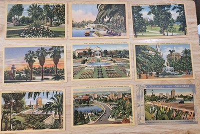 Vintage Los Angeles Linen Postcards Lot of 9 Parks Gardens Wilshire Echo Park