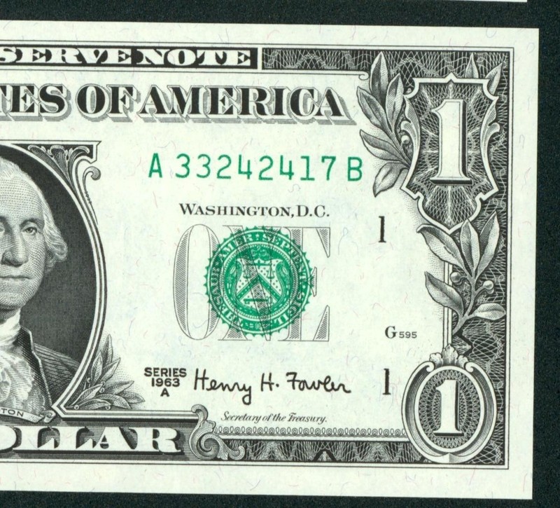 $1 1963 ((CHOICE/ GEM)) Federal Reserve Note ** CURRENCY (2nd of 4 consecutive)