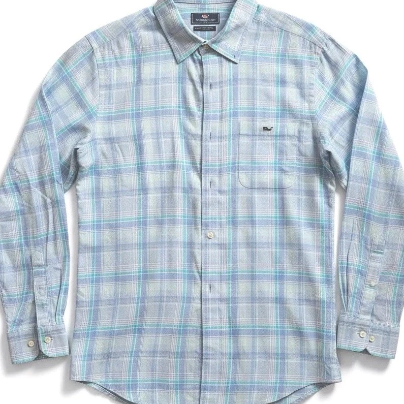 Vineyard Vines Tucker Shirt Mens Large Blue Plaid Button Down Whale Logo Cotton