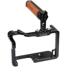 CAMVATE Camera Cage with Wood Top Handle and Two Shoe Mounts for Panasonic LUMIX