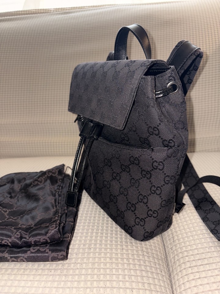 Authentic Gucci Black GG Canvas Backpack with Dust Bag – Made in Italy