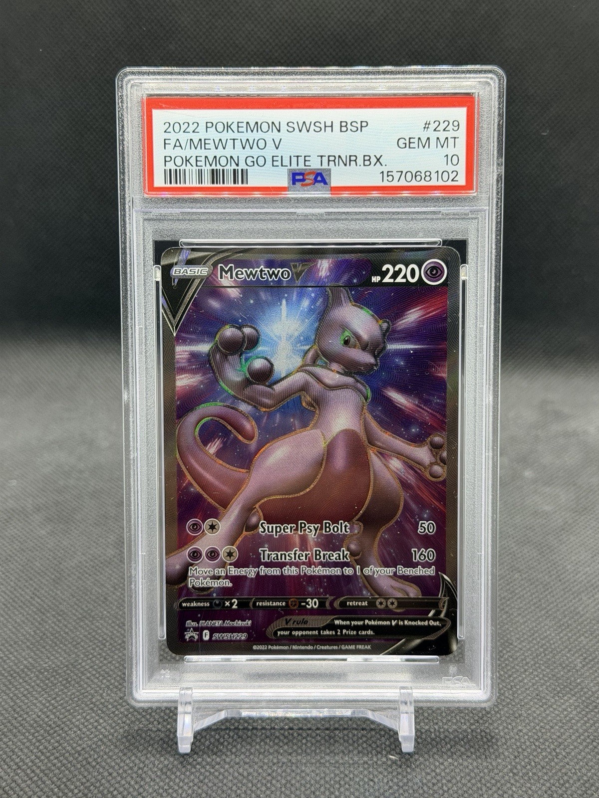 2022 POKEMON SWSH PROMO POKEMON GO ELITE TRAINER BOX #229 FA/MEWTWO V PSA 10