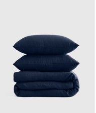 NWT QUINCE EUROPEAN LINEN DUVET COVER SET KING / CAL KING NAVY MSRP 214