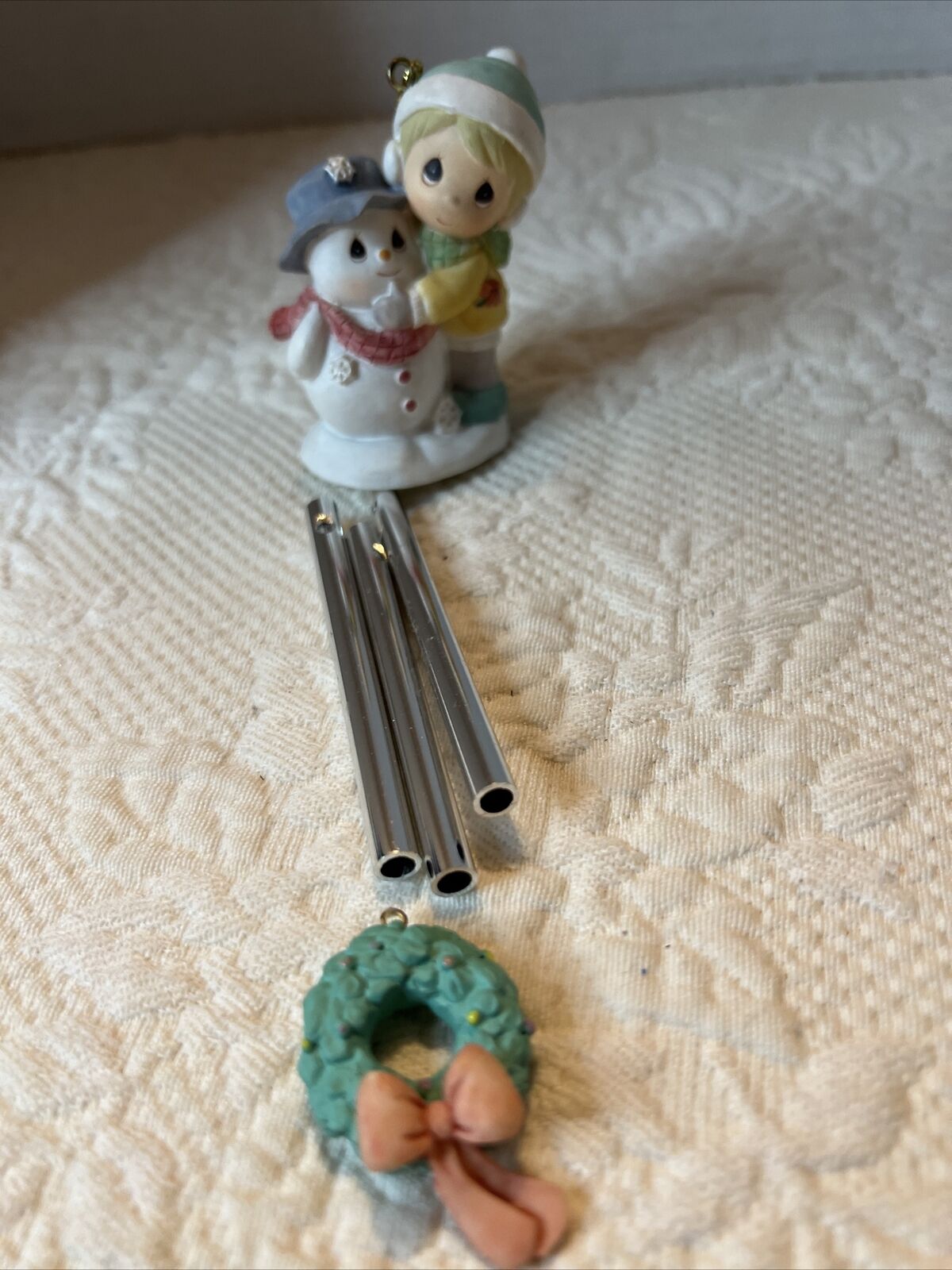 precious moments with snowman wind chime