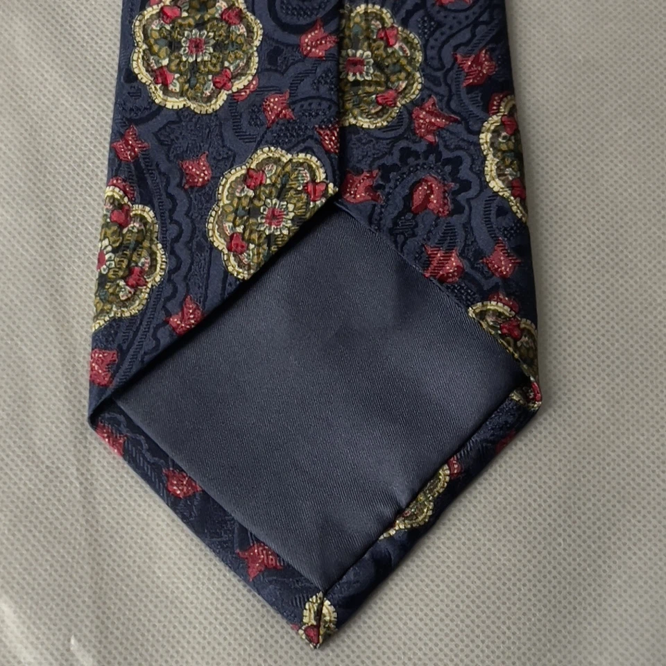 Corbata Coach Cuello Floral Clásica Hecha en EE. UU. Italiana Seda Azul Rojo L52 W3.75 Foto 3 de 4