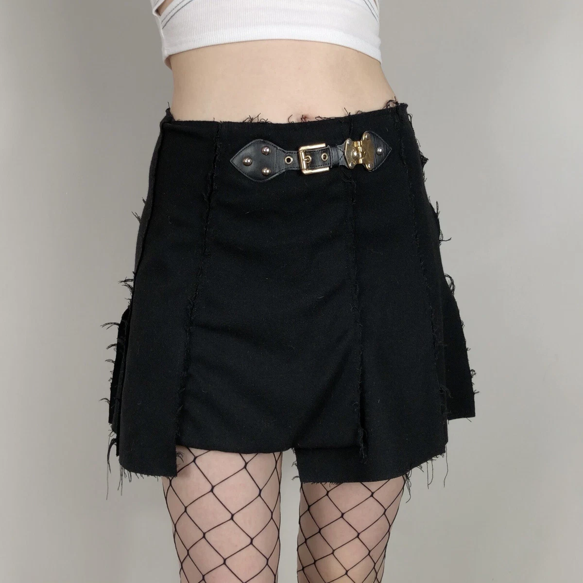 Zara Mini Skirt M 12 Frayed Studs Gold Buckle Emo Mall Goth