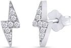 Natural Round Diamond Accents Lightning Bolt Stud Earrings 14K Solid Gold