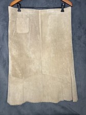Suede/Leather Mid Length Tan Skirt Aztec Scalloped Edge Pocket Western Cowgirl