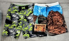 2 Pair Youth Boys Camo Dinosaur Swim Trunks Lined Large