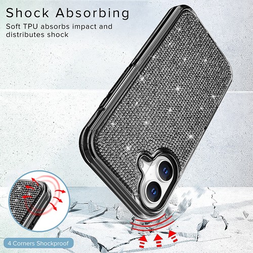 For Apple iPhone 16 - Full Bling Rhinestone Crystal Dual Layer Impact Cover Case - Picture 7 of 36