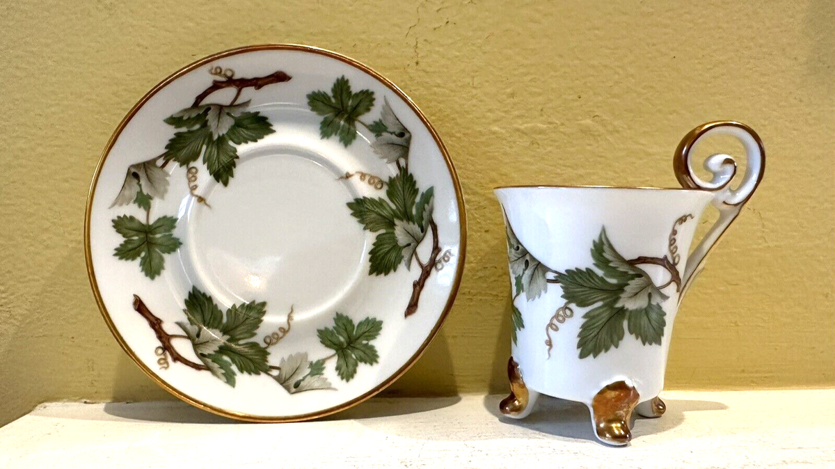 Vintage Hackefors Porslin Sweden Green Ivy Demitasse Cup (Footed