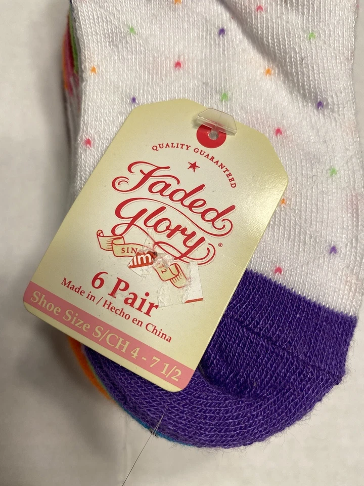 Faded Glory Niñas Sin Zapato Calcetines al Tobillo 6 Pares Talla Pequeño Zapato 4-7.5 Foto 2 de 4