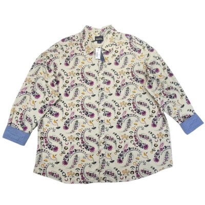 Cremeux Premium Denim Men's 4XT Floral Button-Down Shirt 99% Cotton 1% Spandex B