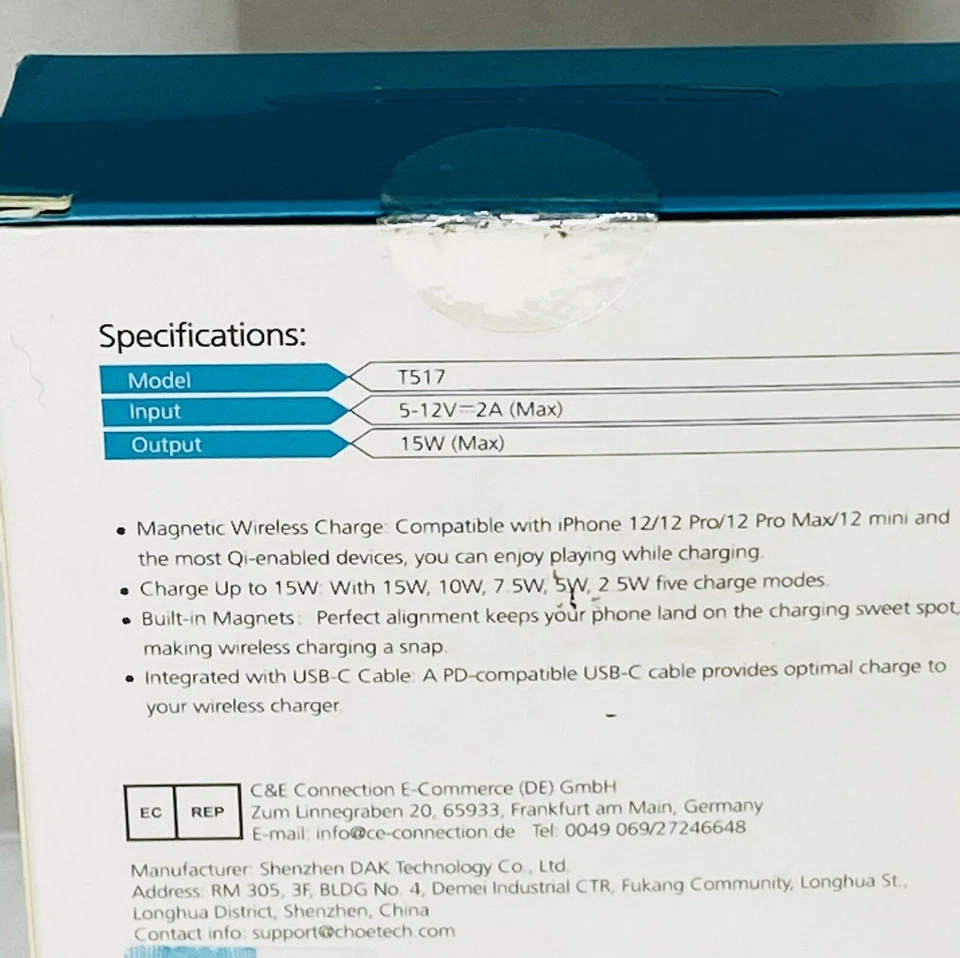 Novo em folha Choetech Magleap carregador rápido magnético sem fio para iPhone e Samsung - Imagem 4 de 4