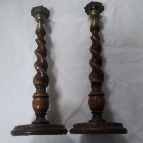 Pair 14" Antique Oak Open Barley Twist Candlesticks eBay