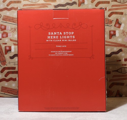 Santa Stop Here Wondershop 10 Lights Clear Mini Bulbs Red Signs 9' #1 - Picture 2 of 8