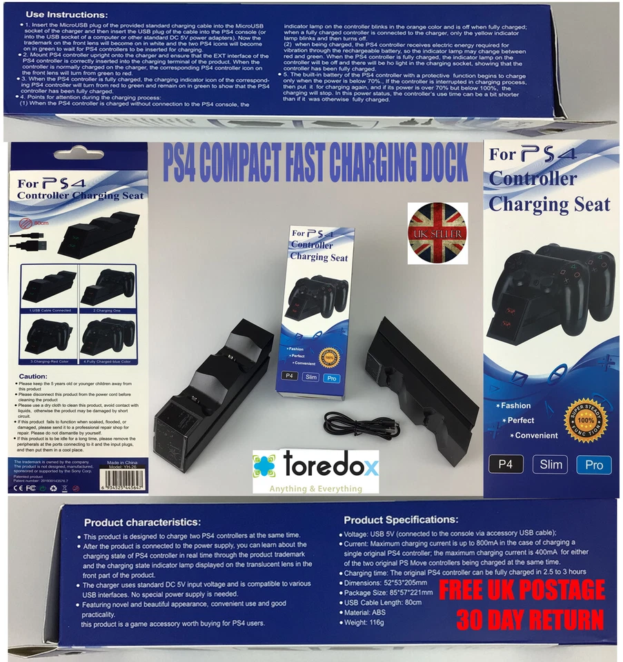 PS4 Charging Compact Fast PS4 Controller Charging Dock Station (2.5hr charging) - Image 4 of 4