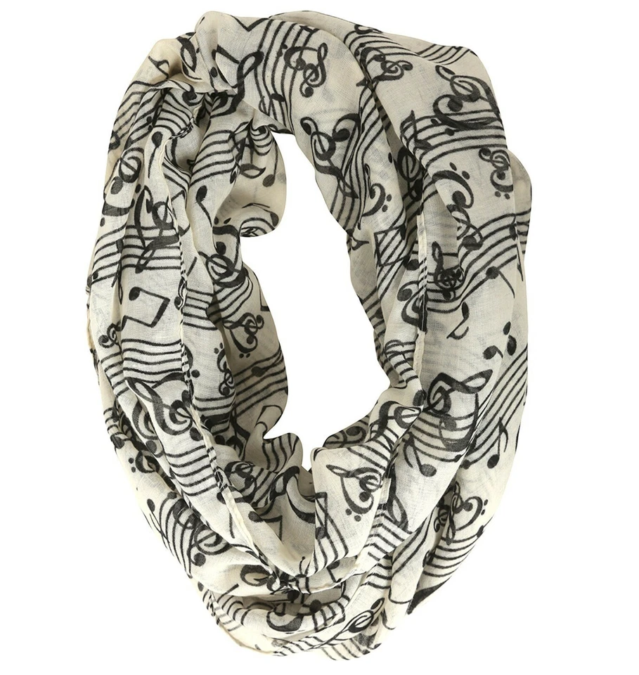 Bufanda para cuello notas corazón clave musical infinito ligera transparente negra y marfil nueva con etiquetas Foto 4 de 4