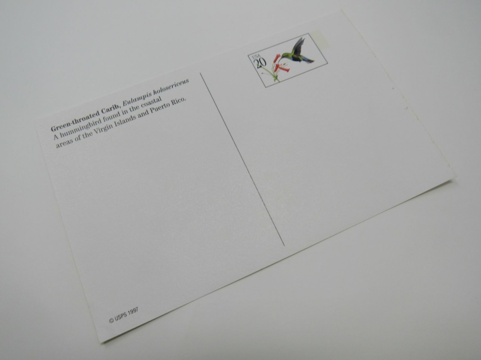 USPS Scott UX294 20c Green Throated Carib Humming Bird Postal Card