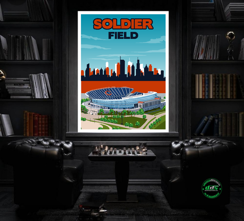 Soldier Field Stadium Print- Chicago Bears Fan Travel Poster Gift Man Cave - Picture 3 of 8