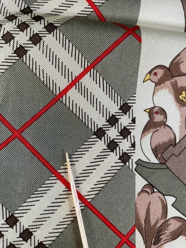 Vintage Burberrys Silk Scarf – Trench Coat Figures & Plaid Border - Picture 14 of 16