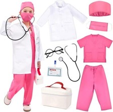 Kids Doctor Costume Pretend Play Kit with Lab Coat Small/3-4 Years Pink