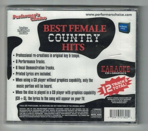 Best Female Country Hits Karaoke CD + Graphics PC0003 Performer's Choice - NEW - Picture 2 of 2