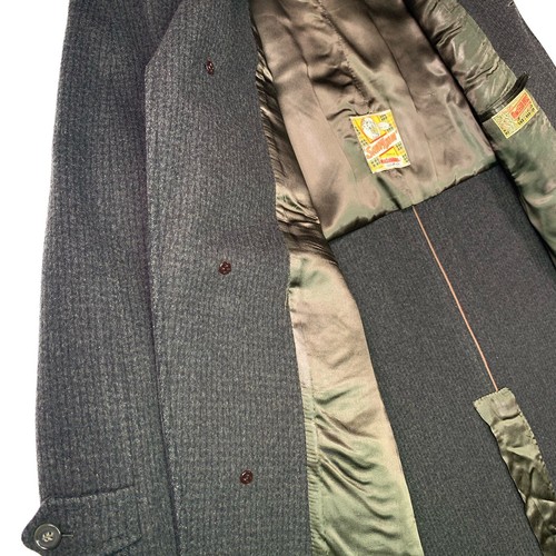Vintage 60s Sandy Loom McLeod Bros Wool Coat Mens XL Charcoal Check Trench Coat - Picture 4 of 11