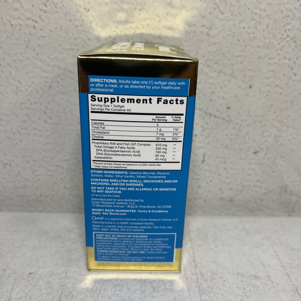 Qunol Advanced Omega 3 Krill and Fish Oil Complex, One Pill Dose, 250Mg