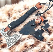 Custom Gift Forged Viking Bearded Carbon Steel Viking Axe with Rose Wood Shaft