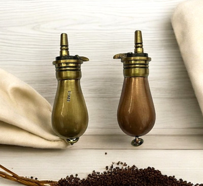 Victorian Style Miniature Brass & Copper Powder Flask, Set of 2