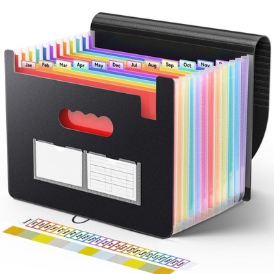 Expanding File Folder 13 Pockets, Tax Receipt Organizer, A4 Size, Black