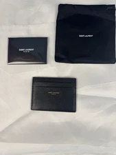 SAINT LAURENT YSL Black Pebbled Leather Card Holder Wallet **NEW**