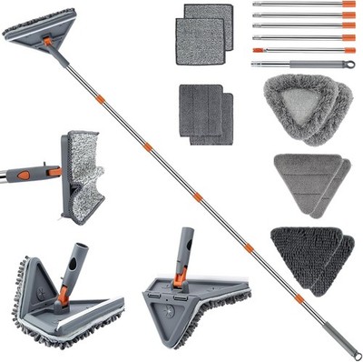 Wall Cleaner Mop with 94'' Long Handle, 2-in-1 Triangle & Rectangle Head 